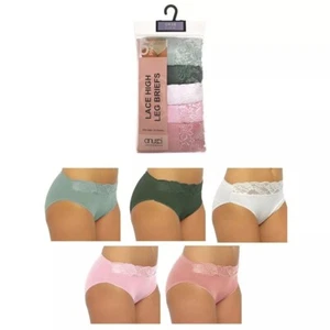 5er Pack Damen High Leg Slips Slips Spitze Top 95% Baumwolle Größe 8-18 - Bild 1 von 1