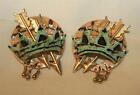 Fabulously Unique Sculpt Green Speckled Crowns With Arrows Pierced Earrings