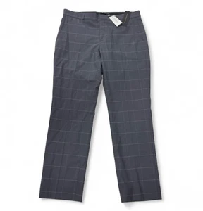 Banana Republic Ryan Wool Pants Women 8 Short Mid Rise Slim Straight Gray Check - Picture 1 of 12
