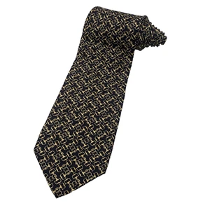 PAOLO GUCCI Men's Black Geometric Satin Made in ITALY Pure 100% Silk Neck Tie - Picture 1 of 8