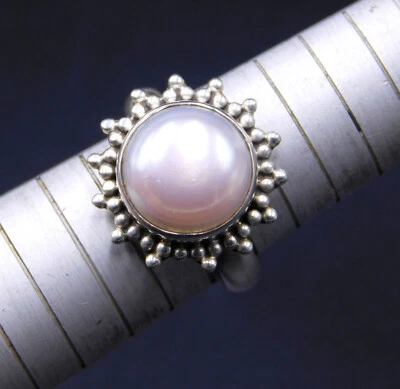 Anello In Argento Sterling 925 Con Perla Naturale Cabochon 6,70 Gm Taglia 8" US - Immagine 1 di 4