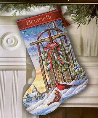 Dimensions The Gold Collection Cross Stitch Kit CHRISTMAS SLED STOCKING #8819 - Image 1 of 4