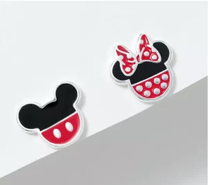 DISNEY© SOLID STERLING SILVER MICKEY AND  MINNIE MOUSE ENAMEL EARRINGS #disney - Picture 1 of 3