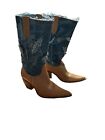 Penny Loves Kenny Cowgirl Denim Distressed Jean Leather Boots Women's Size 8m