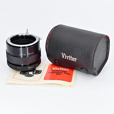 Juego de tubos de extensión Vivitar AT-3 36 mm 12 mm 48 mm con estuche para montaje Nikon F sin IA Foto 1 de 4
