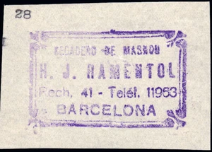España - Recadero - Años 30 - Tampón "Recadero de Masnou - H.J. Hamentol - ..." - Imagen 1 de 1