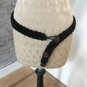 Cinturón para mujer de diseño con cuentas de vidrio negro trenzado pesado - Imagen 1 de 2
