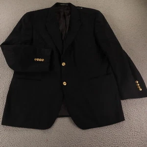 Twill Jacket L Black 100% Wool Blazer Sport Coat Crested Buttons 44R - Picture 1 of 18