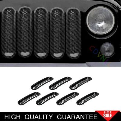 Parrilla delantera inserciones de malla moldura para Jeep Wrangler JK 07-18 ABS fibra de carbono Foto 1 de 4