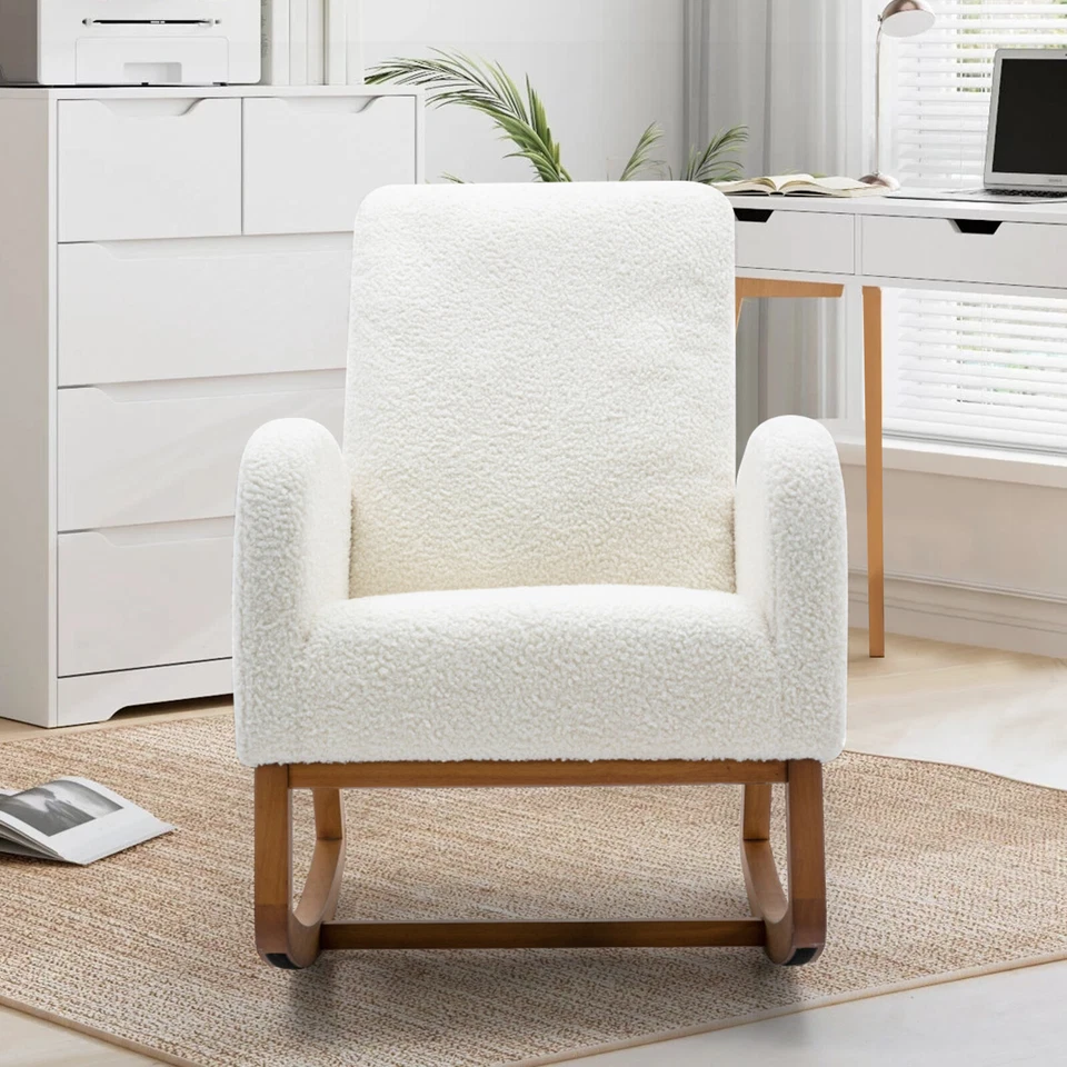 Chaise à Bascule Siège Fauteuil Salon Pieds en Bois Siège Chaise Velours. - Photo 1/4