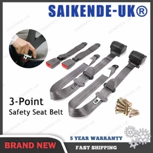 2x Retractable 3 Point Safety Seat Belt Straps Car Vehicle Adjustable Belt Set - Picture 1 of 4