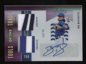 2020 Panini Absolute Purple TOTT Bo Bichette Dual Patch AUTO 13/15 Blue Jays