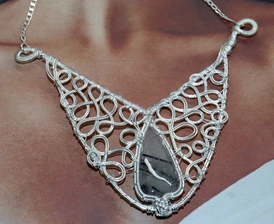 Natural Black Rutile Wire-Wrapped Necklace 16" Valentine Jewelry GW - Image 1 of 3