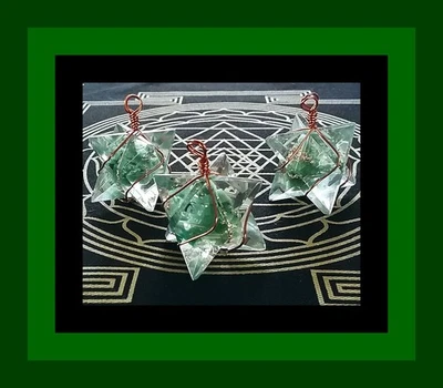 ORGONE GREEN AVENTURINE PENDANT, COPPER Wrapped MERKABA Star AVENTURINE Necklace
