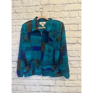 Erin London Petite Jacket Abstract Print Full Zip Teal Blue L - Picture 1 of 6
