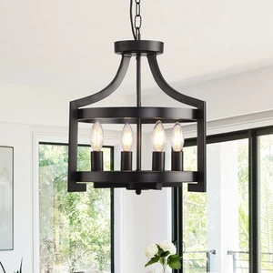 Farmhouse Chandelier Rustic Black Hanging Pendant Light Fixture Metal 4 light - Picture 1 of 9