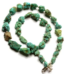 Natural Turquoise Gemstone 10 to 18 mm Size Raw Nugget Beads 17" Necklace - Picture 1 of 6