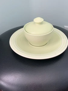 Vintage Pfaltzgraff Terrance Pistachio Green Lidded Bowl w/Underplate Chip n Dip - Picture 1 of 9