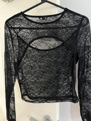 JAY JAYS  Womens Black Floral Lace Cut Out  Crop Off  Top Size M - image 1 of 3
