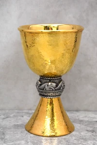Used Goldplated Chalice, Hammered Finish Outside, Fish and Loaves (CU2176) - Picture 1 of 14