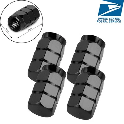 Tapas de válvula de vástago de presión de aire de neumáticos/ruedas de metal para automóvil-camión-Hot Rod NEGRO 4 piezas Foto 1 de 4