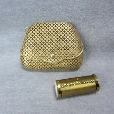 Vintage Metal Lattice Gold Tone Clutch Dorset Rex 5th Gold Tone Cylinder Cig - Image 1 of 4