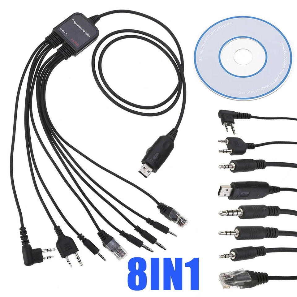 8 in 1 USB Programming Cable+Software CD For Motorola Baofeng Kenwood HYT Radio - Image 1 of 4