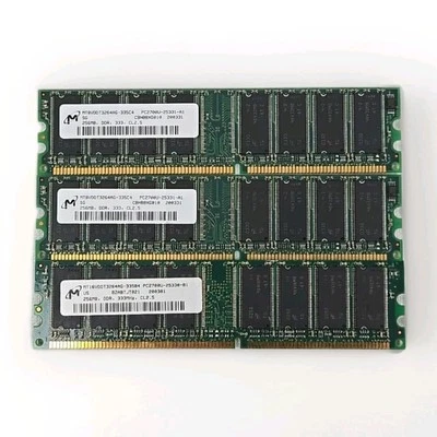 Micron RAM 256 MB x 3 (Total 768MB) DDR PC2700 Desktop RAM 333MHz Memory - Image 1 of 4