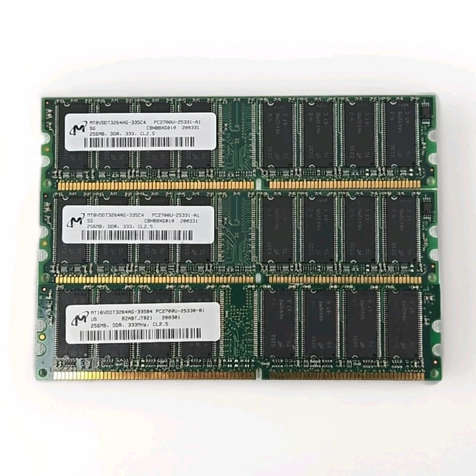 Micron RAM 256 MB x 3 (Total 768MB) DDR PC2700 Desktop RAM 333MHz Memory - Image 1 of 4