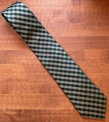 Corbata CHAPS - Corbata Verde Azul Marino Cuadros Geométrica 100% Seda Clásica Vacaciones  Foto 1 de 4