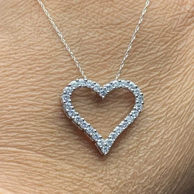"Collar de oro blanco de 14 quilates con corazón de diamantes genuinos creado en laboratorio VS cadena de 18""" Foto 1 de 4