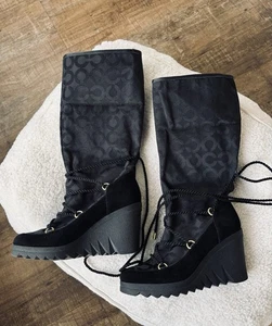 Coach Maisy schwarze Wildleder Keilabsatz Stiefel Größe 7 Damen - Bild 1 von 7