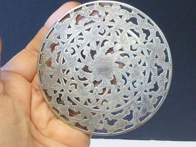 Posavasos de colección Webster superpuestos de plata esterlina remache FLOR sobre vidrio 3" Foto 1 de 3