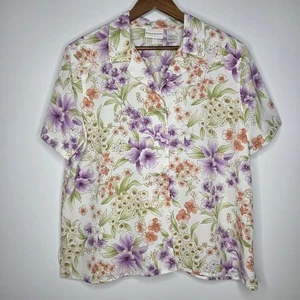 Alfred Dunner Womens Floral Button Front Blouse Size 18 Hawaiian Modest Mature - Picture 1 of 8