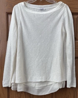 Brunello Cucinelli Linen Silk Sequin Layered Tunic Sweater Cream Luxury Small - Image 1 of 4