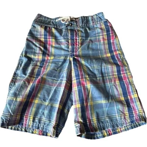 POLO RALPH LAUREN plaid print SWIM TRUNKS Boys S 8 Lined Pocket Tie Front Blue - Picture 1 of 11