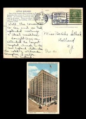 Mayfairstamps US 1931 Boston to Holland NY Little Building Postcard aau_65319 - Image 1 of 2