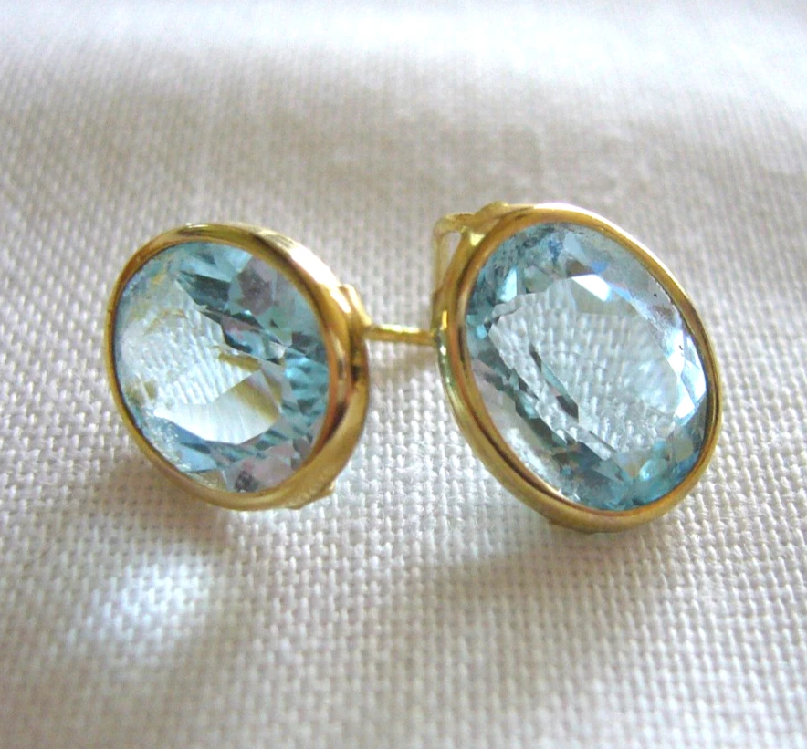 Große blaue Ohrringe/ Stecker gold 333, Tansanit, Blautopas, Aquamarin Saphir? - Bild 1 von 4