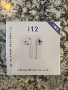 TWS-TRUE-WIRELESS-STEREO i12 EAR BUDS FOR AUTO PAIRING 5.0 WHITE NEW!! - Picture 1 of 2