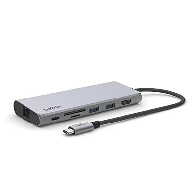 BELKIN 7-IN-1 USB-C HUB MULTIPORT ADAPTER DONGLE 4K 60HZ HDMI 100W POWER - GRAY - Image 1 of 4