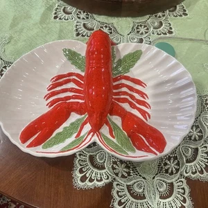European Lusterware Antique Lobster Serving Tray Figural Lobster Porcelain - Picture 1 of 8