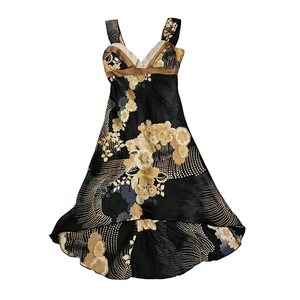 La Belle Sz 3/US 2 VTG 90's Fairycore Whimsical Floral Babydoll Satin Midi Dress - Picture 1 of 9