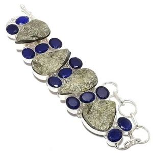 Bracciale in argento sterling 925 con pietra preziosa pirite peruviana drusa ... - Foto 1 di 5
