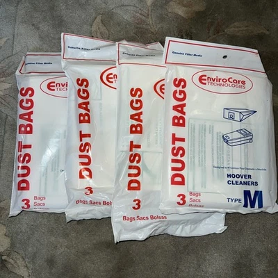 12 (4 packs of 3) Hoover Dimension Type M Vacuum bags by EnviroCare - Image 1 of 4