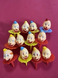 Vintage adorable Clown Cup Cake Toppers 12 Colorful Retro Plastic 2.25" - Picture 1 of 5