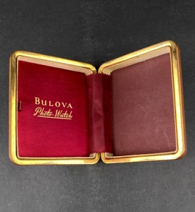 Vintage Bulova Photo Watch Original Case Box Empty Brown Red Cloth Lining - Picture 1 of 12