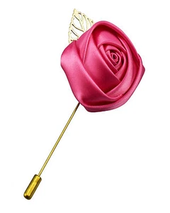 Lapel Flower Camellia Boutonniere Brooch Pin Mens Shirt Suit Tie Pink Gold - Picture 1 of 2