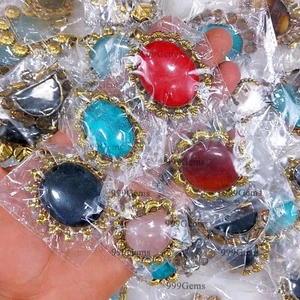 10 Pcs Mix Gemstone Pendant Lot Gold Plated Fancy Jewelry For Women 60-30MM - Picture 1 of 8