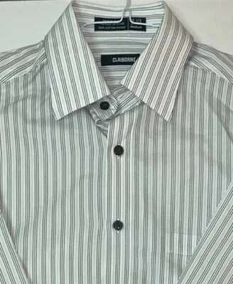Camisa de vestir a rayas blancas Claiborne para hombre 15 1/2, 34/35 nueva con etiquetas Foto 1 de 4