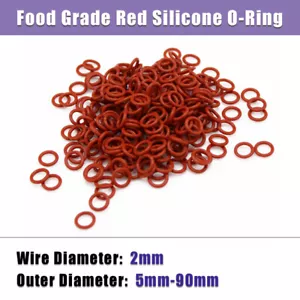 2mm O-Ring Dichtung Lebensmittelqualität Rot Silikon Dichtungsringe OD 5mm-90mm - Picture 1 of 11